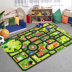 Road Rug for Kids Play Mat – City Traffic Road Map Area Rug – Soft Non-Slip Carpet for Toddler Bedroom, Nursery, Playroom & Classroom
