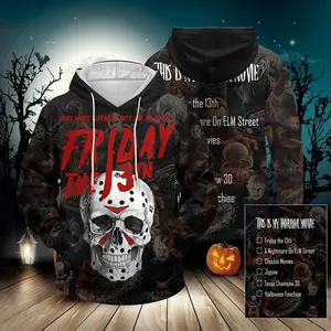 Voorhees 3D Hoodie, Horror Unisex Hoodie, Adult Hoodies, Friday the 13th, Voorhees 3D All Over Print , Gift For Halloween