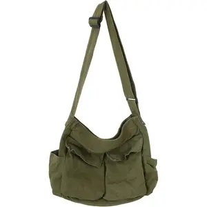 Canvas Messenger Bag Large Hobo Bag Crossbody  Bag Tote Bag with Pocket for Women and Men