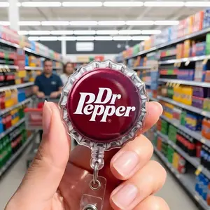 DrPepper Soda Badge Reel, Drinks Decor ID Holder, Cute Work Accessory, Funny Graphic Badge Reel, Glitter Badge Reel, Retractable Nurse Badge