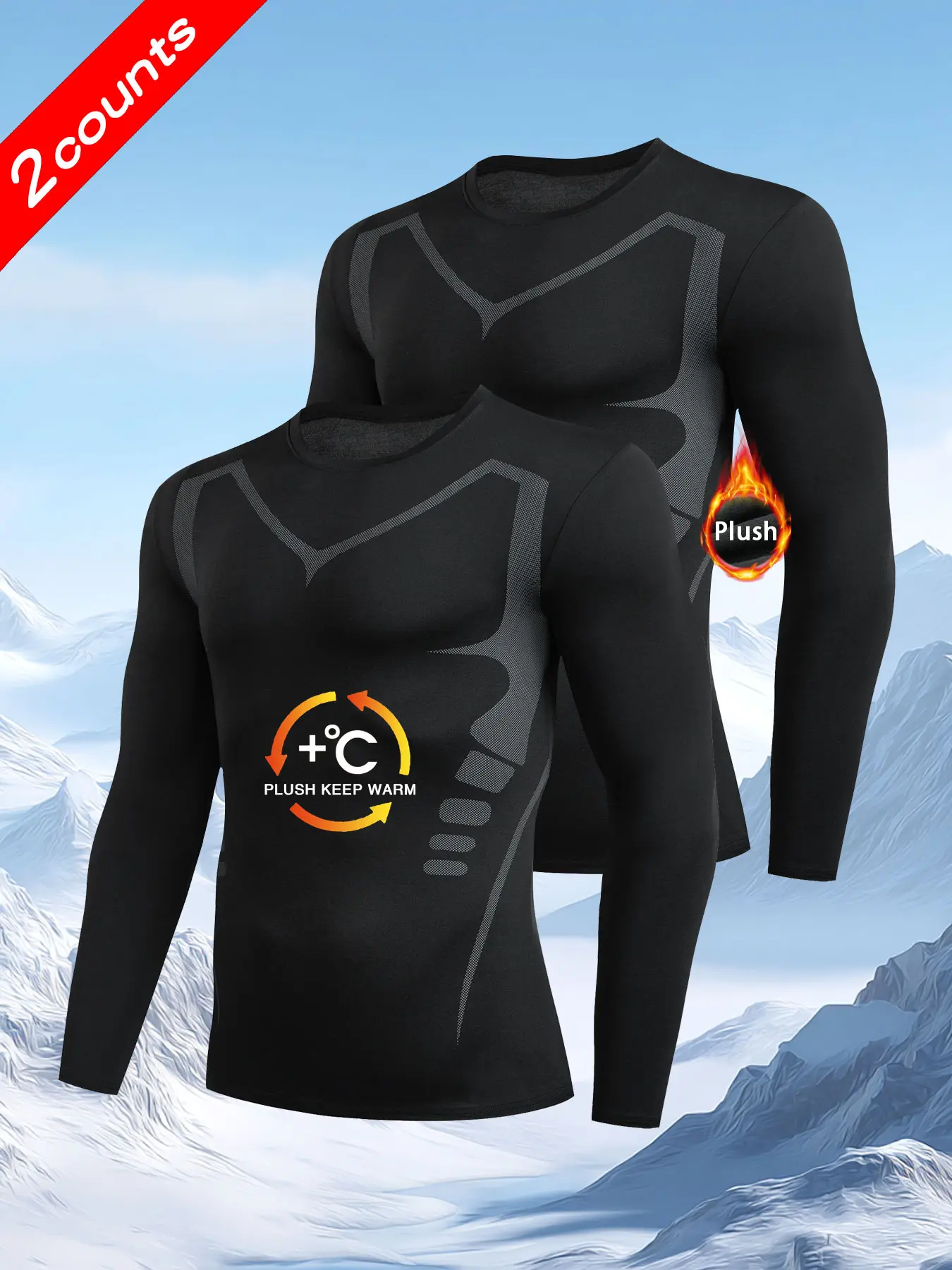Men's Compression Shirts 2 Pack, Long Sleeve Warm Quick Dry Breathable Sports Wear, Activewear Fitness Workout, Fitness & Outdoor Activities, Athletic Compression Shirt, Active Tops, Sizes XS-Xl