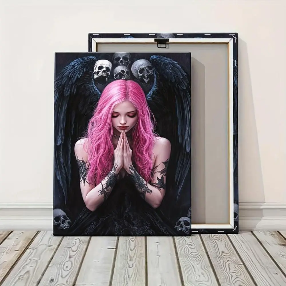 Girl with Wings Pattern Wooden Frame Canvas Painting, Modern Art Wall Decorations, Home Living Room Bedroom Office Wall Decorations, Wall Art