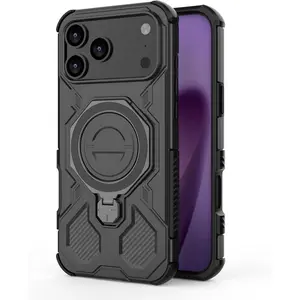 Case for iPhone 17 Pro Max 16 15 Pro, Airplane Armor Heavy Duty Protector Case Shockproof Bumper Silicone Shell with Magnetic Adsorption Folding Kickstand