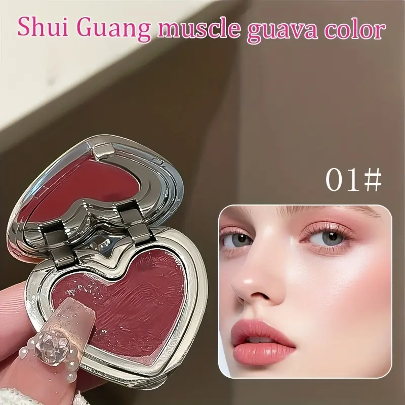 Herorange Heart-Shaped Portable Velvet Blush Balm, Highlighter & Blush Combo, Long-Lasting, Non-Matte, Everyday Cosmetics Makeup, Perfect for Daily Use, Valentine's Gift