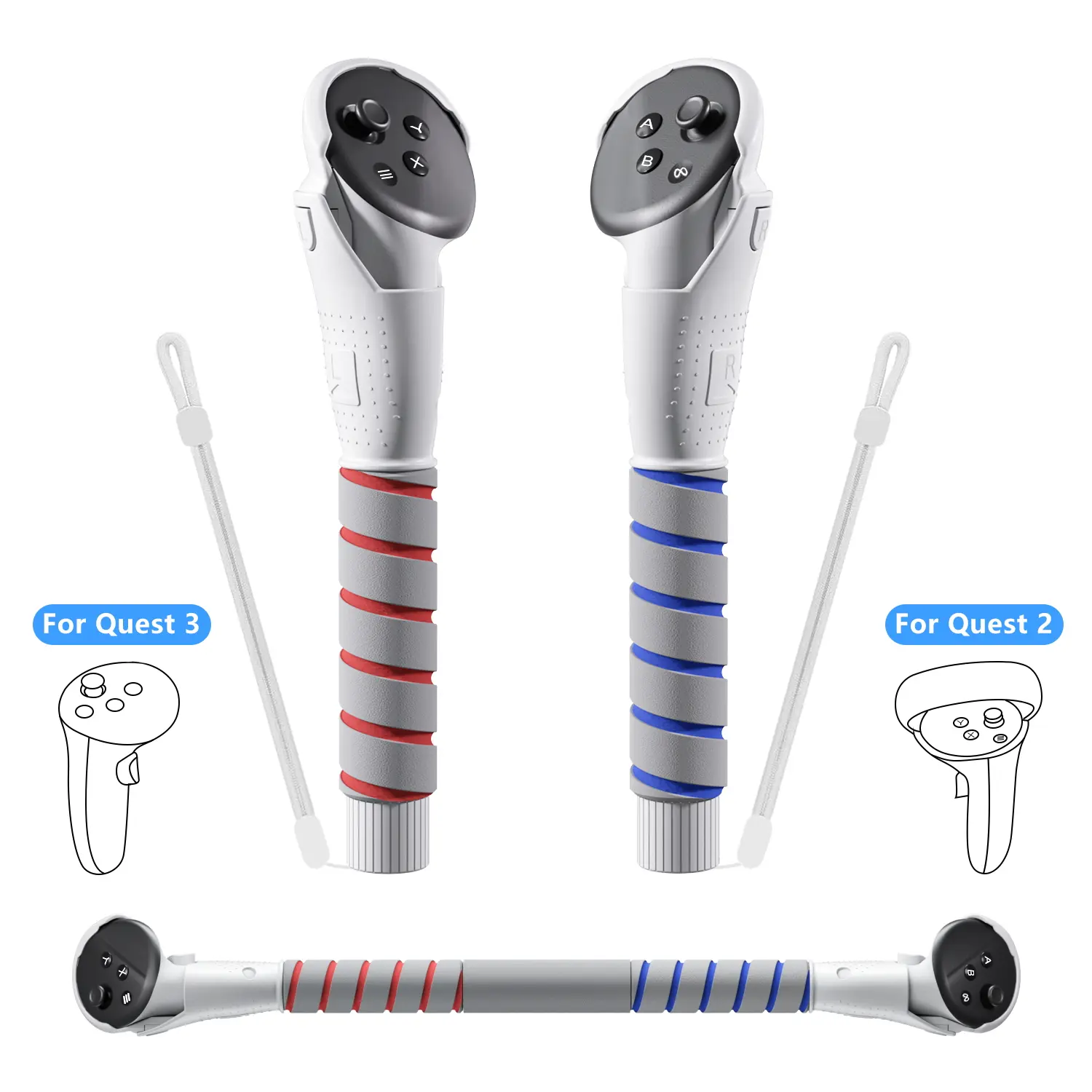 3 in 1 Gorilla Tag Long Arms for Quest 2/3/3S,Beat Saber Handles Attachment/Golf Club Extension Grips for VR sticks Controller Accessories Smartphone Game Oculus