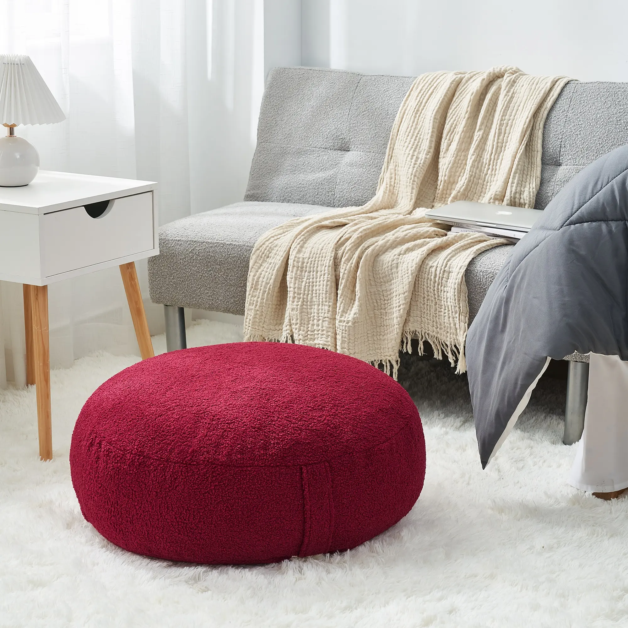 Rainha Cozy Floor Pillow - Circle - Crimson