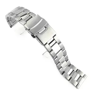 Three-bead solid stainless steel watch strap with double safety clasp, black steel diving watch chain