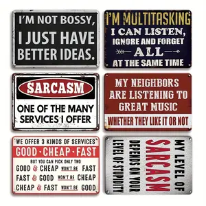 6pcs Vintage Sarcastic Quotes Metal Tin Signs - Humorous Retro Wall Decor for Man Cave, Office, Garage, Bar, Kitchen & Bedroom - Waterproof & Dustproof, 12"x8