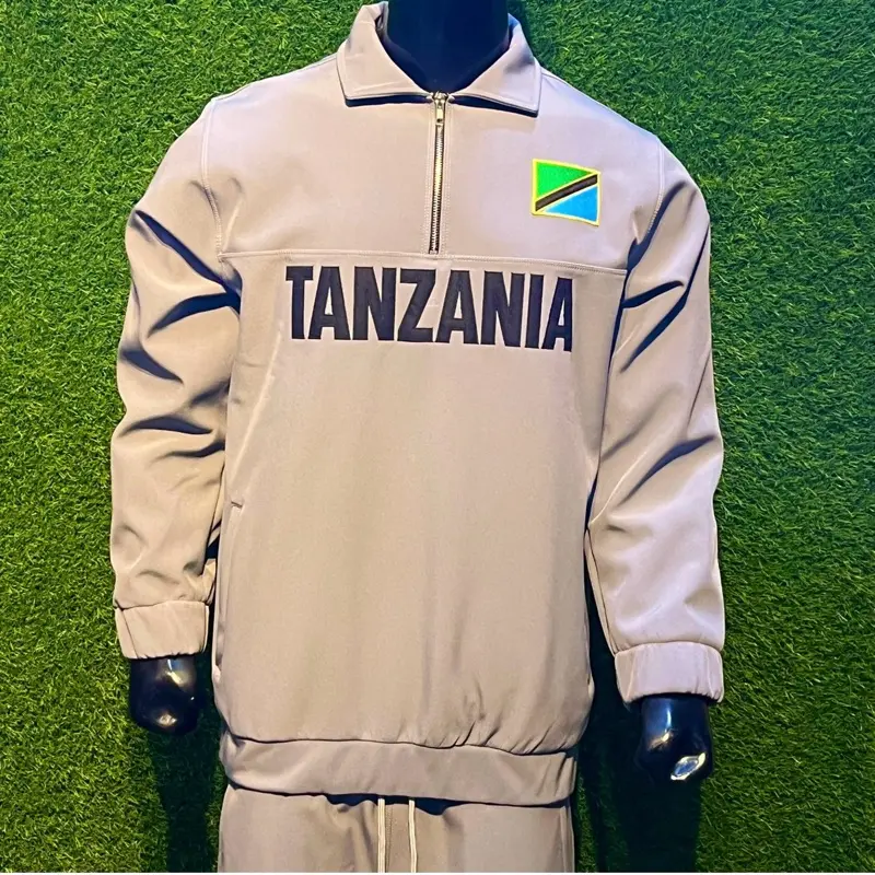 Tanzania Grey Quarter Zip Tracksuit Set for Men Women Premium Softshell Performance Fabric Water-Resistant Wind-Resistant Breathable Comfort