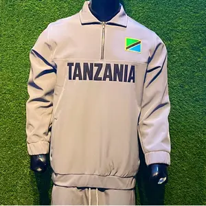 Tanzania Grey Quarter Zip Tracksuit Set for Men Women Premium Softshell Performance Fabric Water-Resistant Wind-Resistant Breathable Comfort