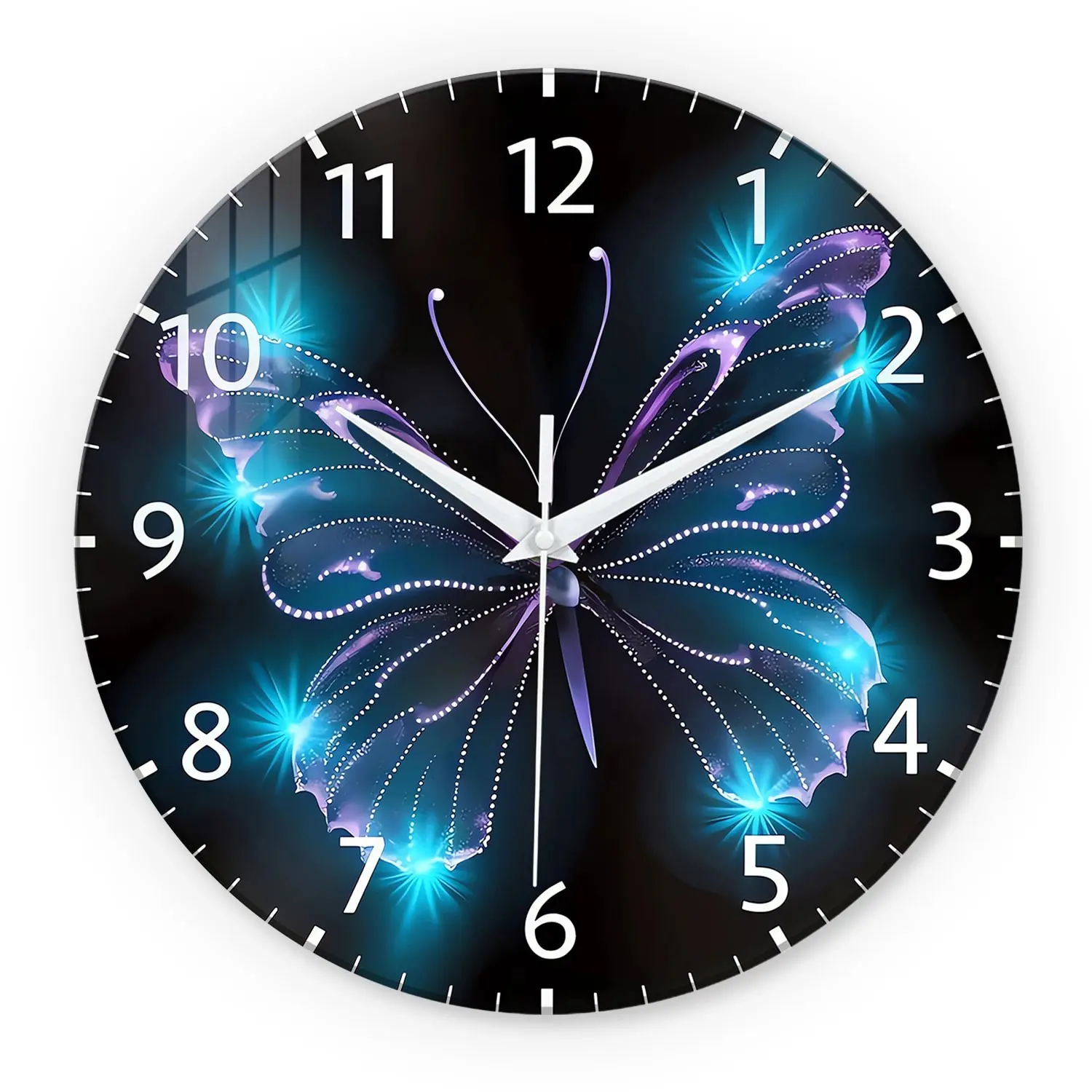 Butterfly Light Art Glass Decorative Analog Wall Clock, 12-14 Inch, Silent Operation, Aa Battery Powered, Ideal for Bedroom, Living Room, Office