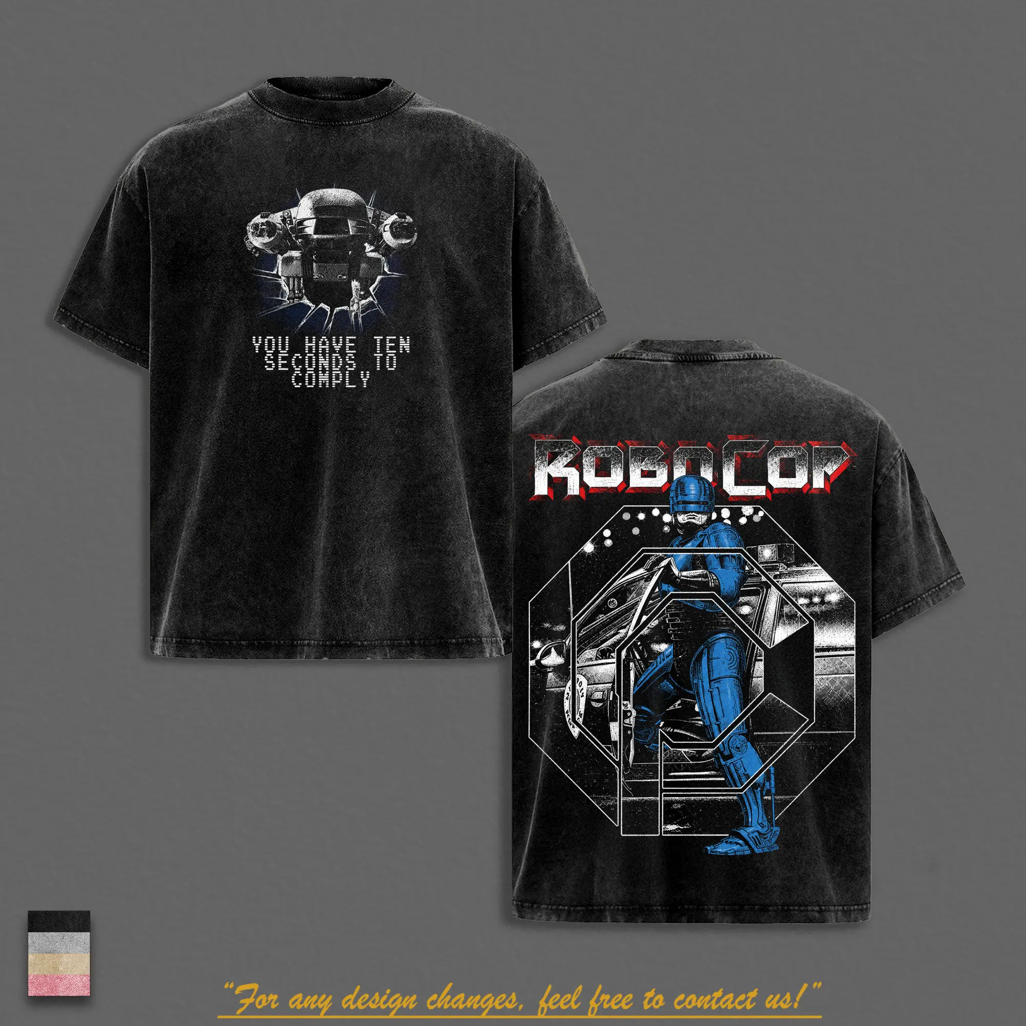 RoboCop Vintage Washed Oversized T-Shirt, 1987 Cybernetic Police Graphic Tee, Heavyweight Cotton Retro Sci-Fi Streetwear, Detroit Crime Fighter Fan Merch, Unisex Gift