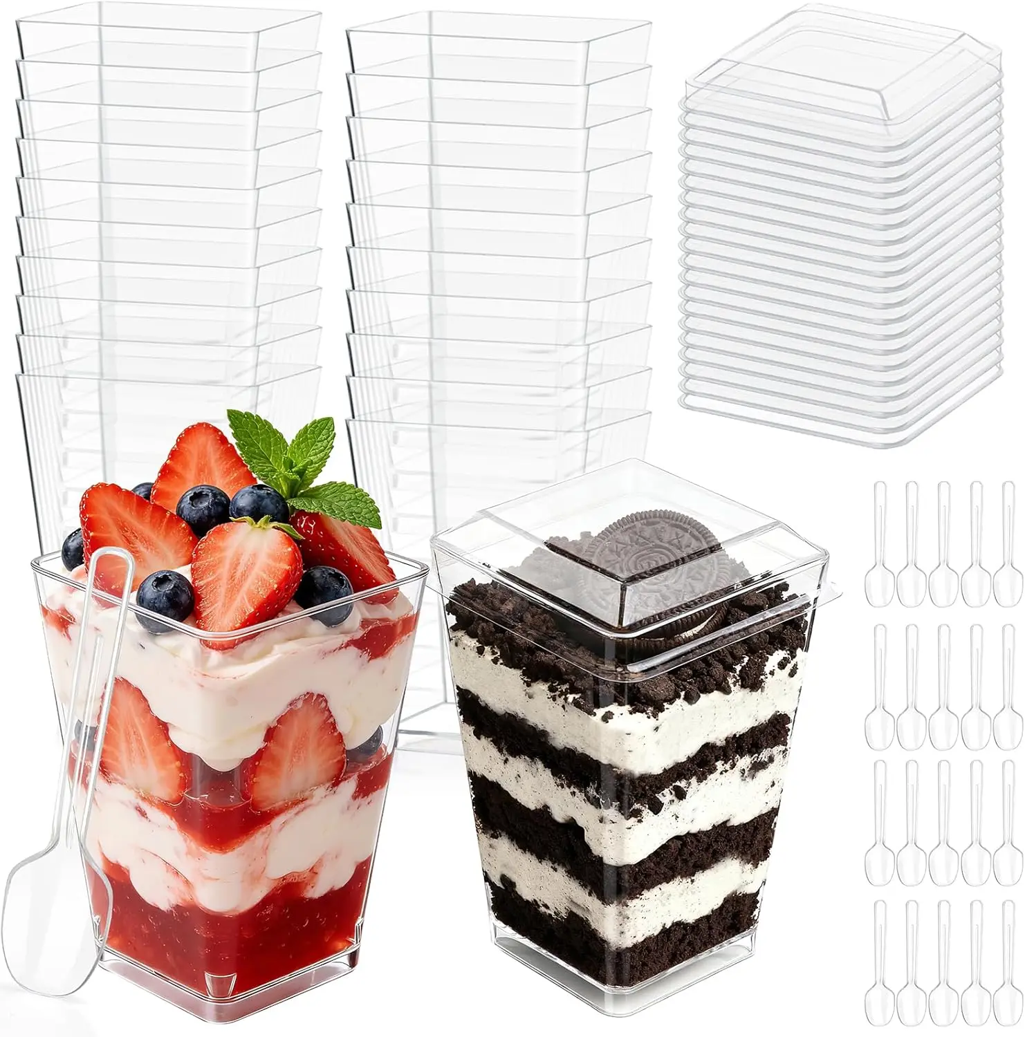 Clear Dessert Containers,50 Pack 5 Oz 150ml,Cake Shooters,Snack Appetizer Bowls,Portable Stackable Durable,All-in-One Tableware,Home Kitchen Essentials,Buffet Camping Supplies,Gifts For Bakers,Disposable Cups,Wedding Bridal Shower Buffet Favors