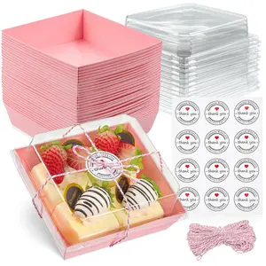 50 Pack Small Clear Treat Boxes - Dessert Boxes To Go - 5Inch Disposable Paper Mini Containers for Cookie, Cake Slice, Charcuterie, Bakery, Pastry, Strawberry, Baked Goods Packaging