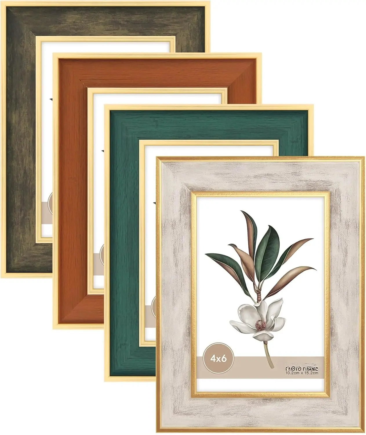 4 Pack Picture Frames Farmhouse Rustic Picture Frame Sets with Distressed  Grain,Display Pictures Tabletop or Wall Decor (Mix Color, 4x6 (4pc))