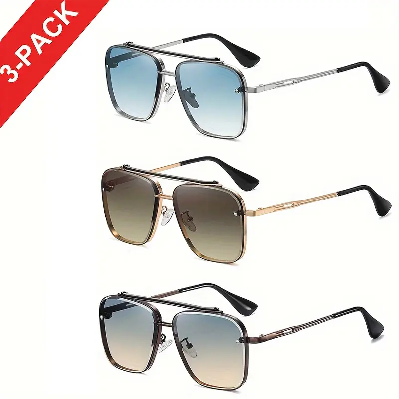 Men's Polarized Sunglasses - 3 Pairs, Metal Frames, Vintage Classic Mach 6 Style, Gradient Lenses, Ideal for Sports, Fishing, Holiday Gift for Friends