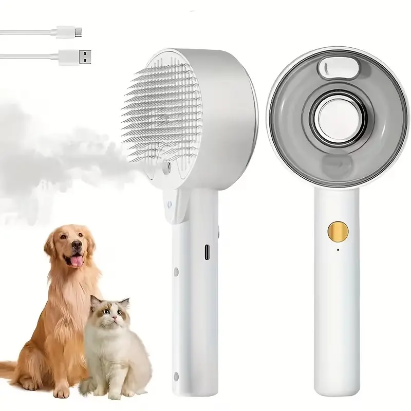 Anti-Static Universal Plastic Pet Grooming Comb for Cats & Dogs - USB Rechargeable, with Spray & Massage Features, for Easy Hair Removal, Ideal for Pet Beauty/Hair Care