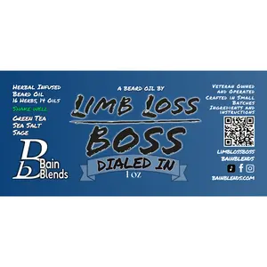 Limb Loss Boss Dialed In 1 oz Herbal Beard Oil with Green Tea Sea Salt Sage Aloe Infused Avocado Jojoba Argan Castor Coconut Oil Blend