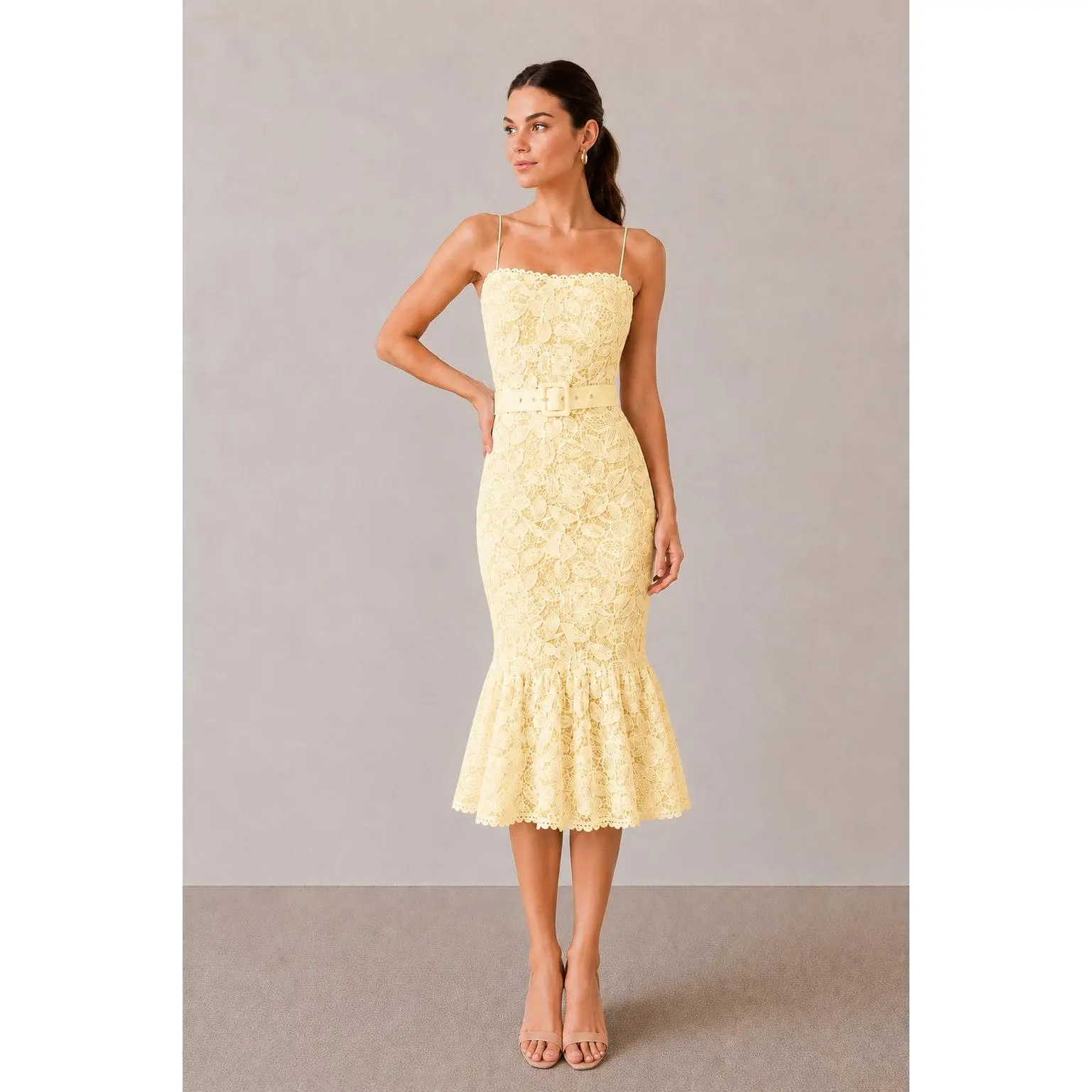 Ophelia Lace Flounce Midi Dress - Butter