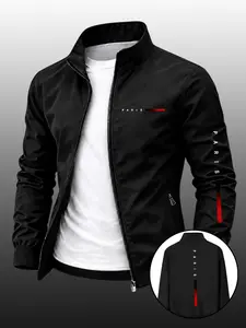 Men's Paris Series Print Jacket, Lapel Collar Zipper Outerwear, Casual Business Style, Spring & Fall, Perfect Gift for Him