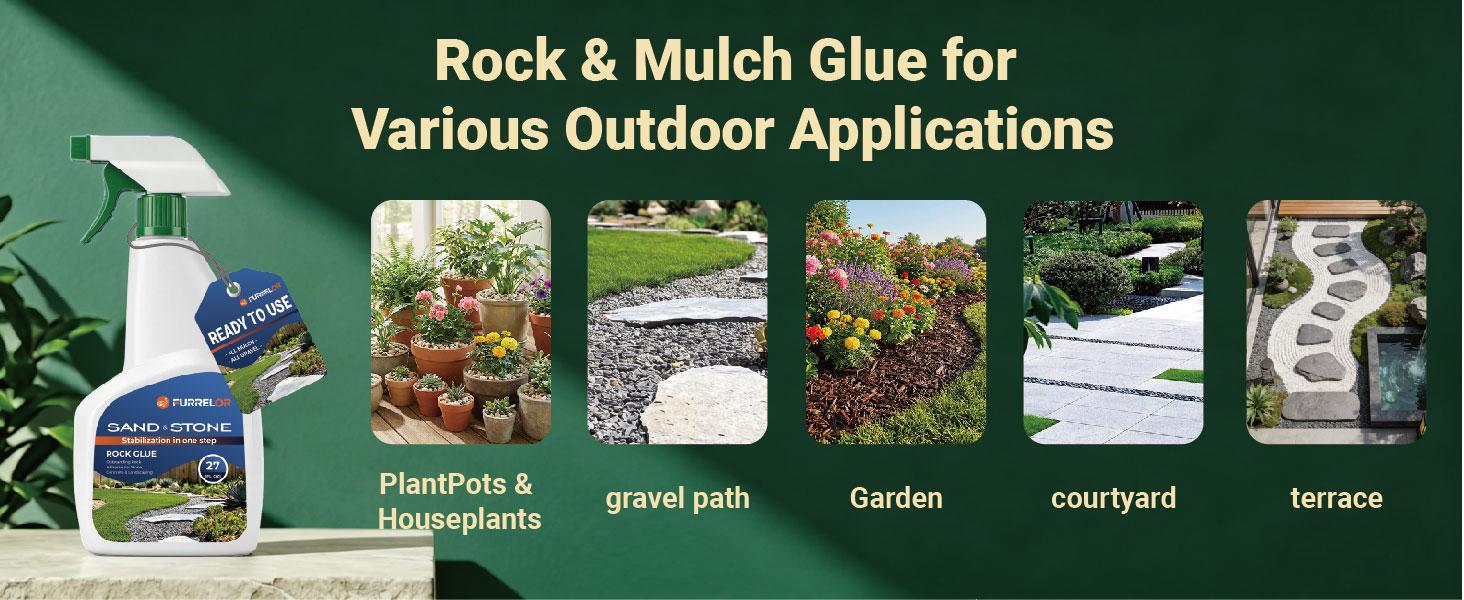 Rock Glue Spray，Mulch & Rock Glue for Landscaping，Fast-Drying Strong Hold for Mulch, Gravel & Rocks,Low Odor，Weather-Pets Safe，Pea Gravel, Stones（27oz）