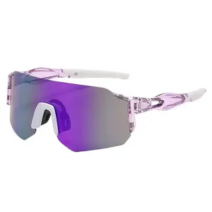 Trendy Wrap Around Cycling Sunglasses - Anti-Fog Rubber Frame Gradient Blue Mirrored Lens UV400 Protection, Unisex Comfort Fit Sun Glasses for Hiking Fishing Beach Running & Outdoor Adventures
