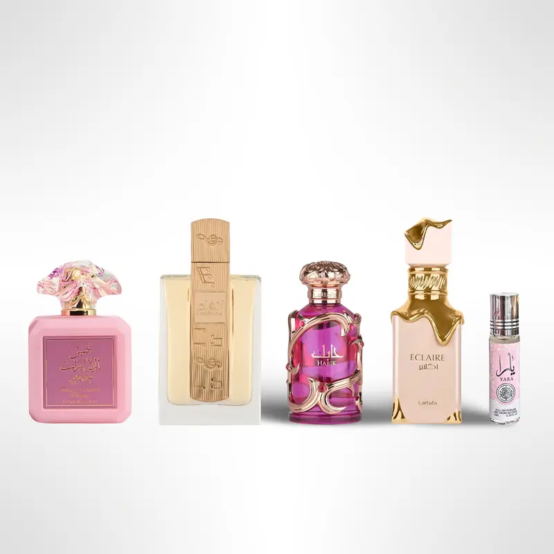 Shams Al Emarat Pink Blush + Angham + Habik Women + Éclaire + Yara Roll-On – Fragrance Gift Bundle