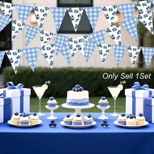 1Set Blueberry Themed Baby Shower Bunting – 12Pcs Triangle Flag Garland for Baby Shower, Birthday Party & Blueberry Fruit Theme Indoor Outdoor Celebration Decor, Party Decorations Banners