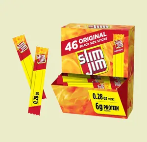 Slim Jim Original Smoked Meat Sticks 46 Count 0.28 oz Snack Size 6g Protein Per Serving Bold Savory Flavor Individually Wrapped Portable Snacks