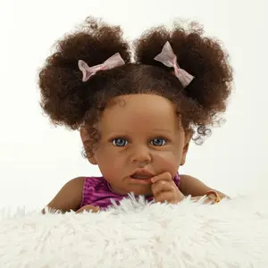 22inch Black Girls Reborn Baby Doll Full Silicone Lifelike African American Reborn Baby Doll Girl Toy for Kids & Collectors with Detailed Makeup Safety Certified Soft Cuddly Gift Stuffed Animal