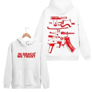 🔥[Graphic Hoodie]In Draco We Trust 2-Sided Red Graphic Hoodie Original Jamaican Style Pullover Sweatshirt Unisex Hoodie for Men and Women Casual Streetwear Restaurant Inspired Top 100% Cotton Breathable Fabric Oversized Pullover TikTok Trending Hoodie