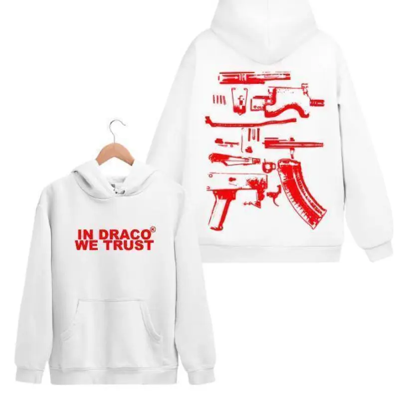 🔥[Graphic Hoodie]In Draco We Trust 2-Sided Red Graphic Hoodie Original Jamaican Style Pullover Sweatshirt Unisex Hoodie for Men and Women Casual Streetwear Restaurant Inspired Top 100% Cotton Breathable Fabric Oversized Pullover TikTok Trending Hoodie