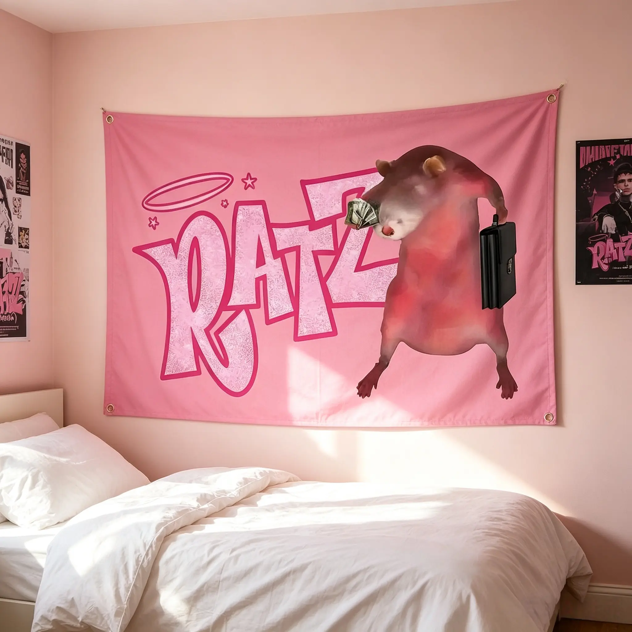 Funny Pink Rats Mouse Tapestry - Light, Minimalist Wall Backdrop Decoration for College Dorm Room, Bedroom (Add Measurement Details Here e.g., 100x150cm)