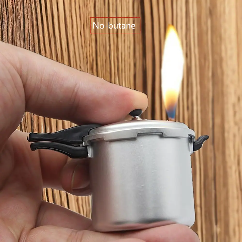 (No Butane) Creative Pressure Cooker-Shaped Lighter, Open Flame Windproof Lighter, Portable And Small, Adjustable Flame, Rechargeable, For Fireplace, Candle Lighting, Wedding, Cooking