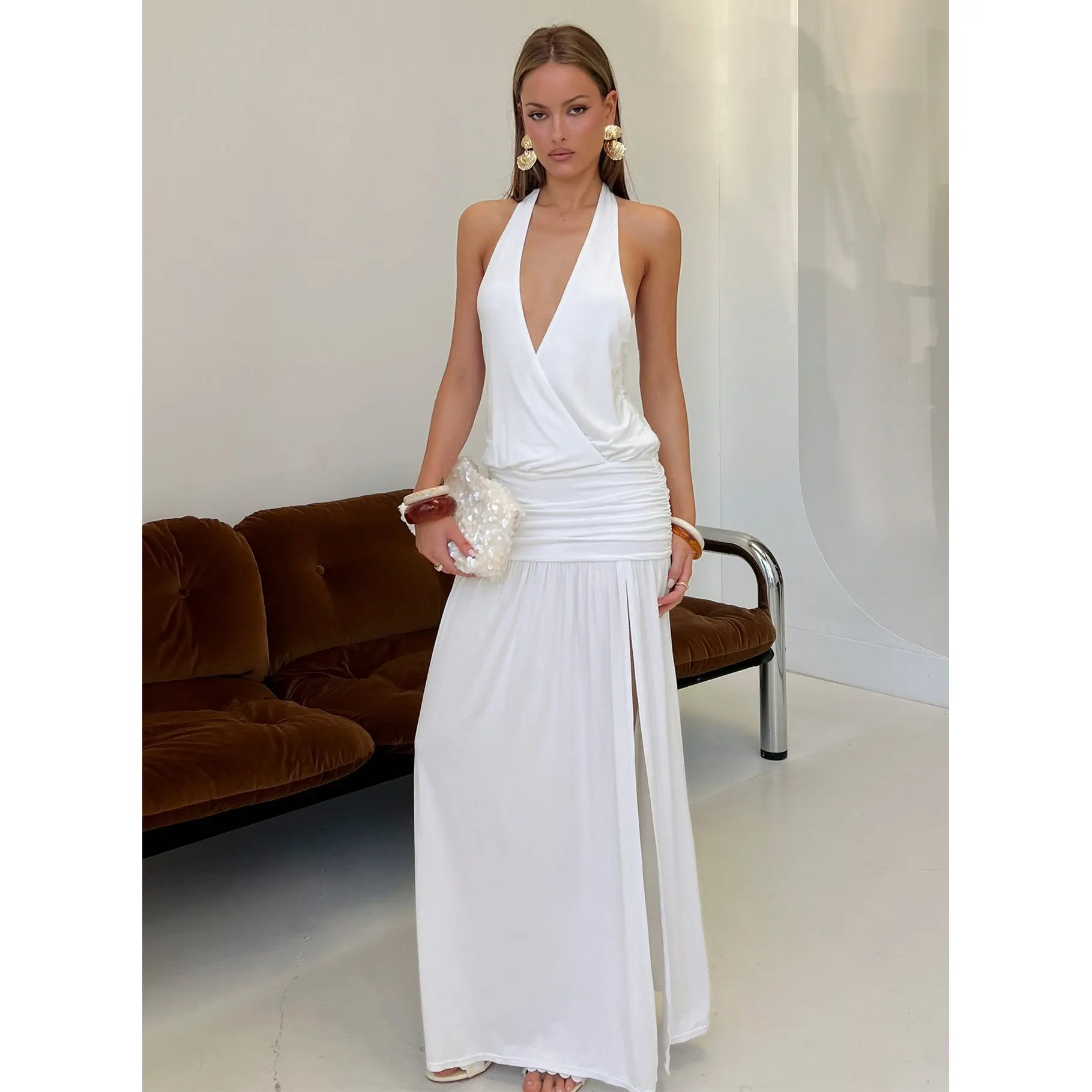 Casanova Halter Wrap Maxi Dress White