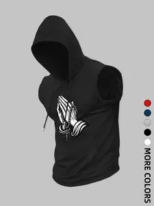 Men's Hooded Tank Top, Regular Fit Casual Sleeveless Graphic Hooded Top for Summer, Men's Clothes for Daily Wear, Casual Streetwear Looks