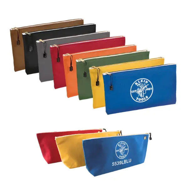 Klein Tools Canvas Zipper Bag Set | Includes 5140 (4Pack), 5141 (4Pack), 5539 (3Pack) | Versatile Tool Pouch, Utility Bag, Bank Deposit Bag Organizer