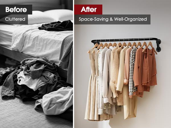 2-Pack Clothes Hanging Rods, Metal Garment Rack Bar, Closet Organizer Rod, Black Medium