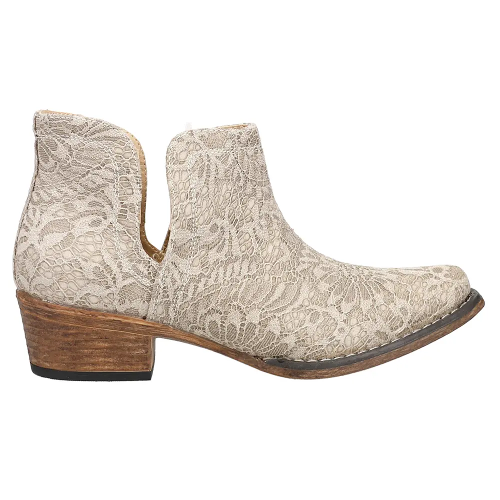 ROPER Womens Ava Lace Glitter Snip Toe  Casual Boots Ankle Low Heel 1-2" - Off White