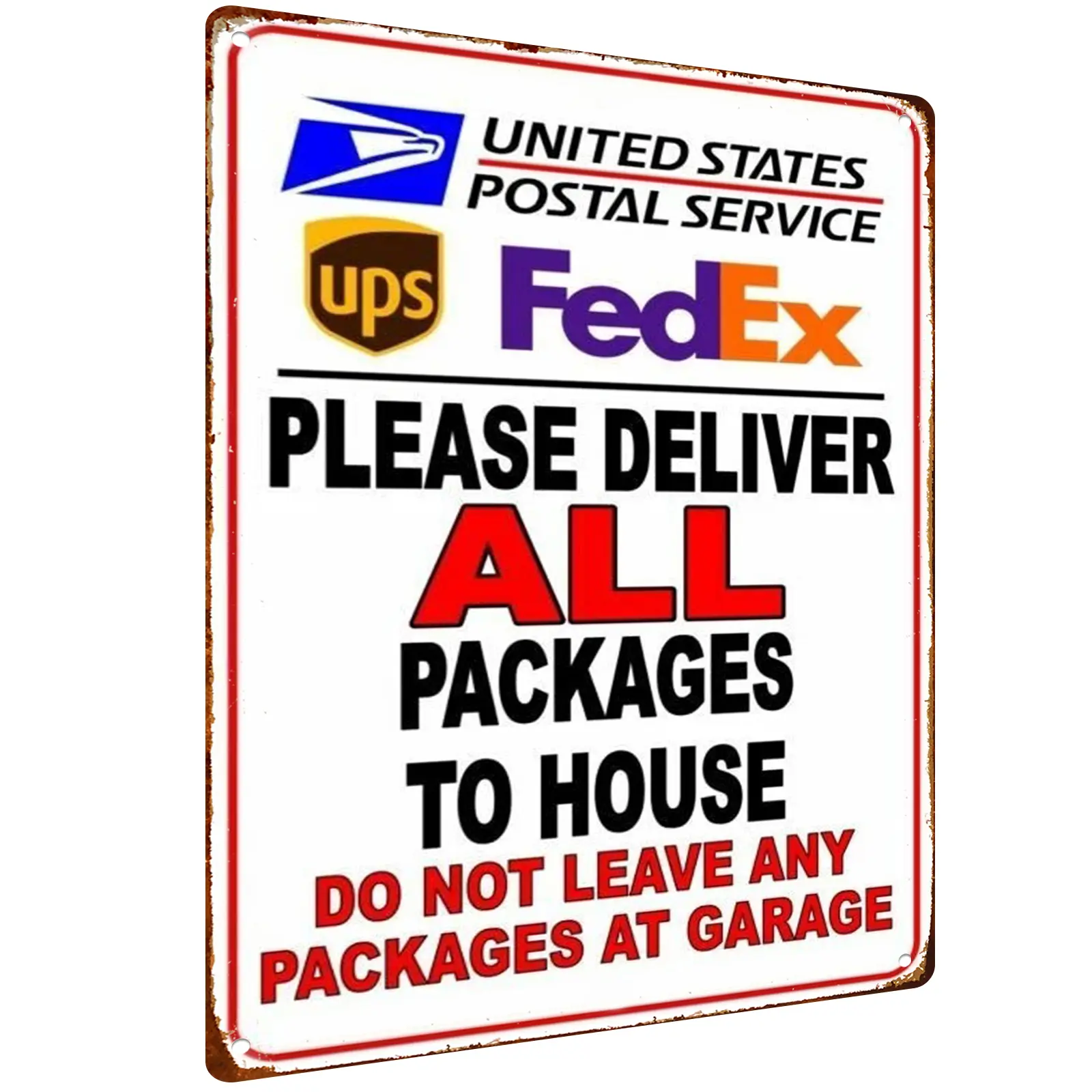 Aluminum Delivery Instruction Plaque - 8x12 in (8 x 12 inches) Gate Mount Home Decor Sign, Durable Outdoor Safe Weatherproof Metal Home Supply for FedEx, USPS, UPS Packages