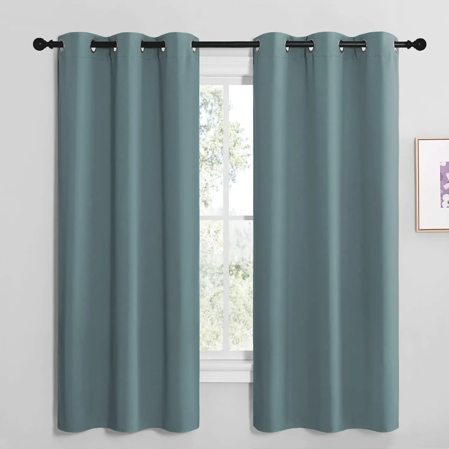NICETOWN Modern Blackout Curtains Noise Reducing， Thermal Insulated and Privacy Room Darkening Drape Panels for Boy's Guest Room Door Small Short Window (Greyish Blue， 2 Panels， W42 x L68 -Inch)