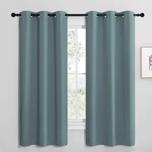 NICETOWN Modern Blackout Curtains Noise Reducing， Thermal Insulated and Privacy Room Darkening Drape Panels for Boy's Guest Room Door Small Short Window (Greyish Blue， 2 Panels， W42 x L68 -Inch)