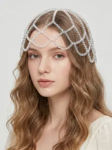 Juliet Hollow Out Crystal Hair Net Hat, Elegant Handmade Braided Headpiece, Wedding Party Crystal Hat, Photo Prop for Goddess Look