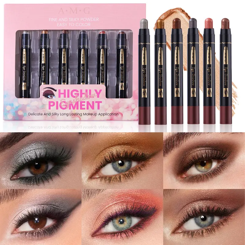 6 Pieces of Eye Shadow Stick Set, Pearl Light, Glitter Shimmer Eyeshadow, Highly Pigment, Natural Makeup Effect, Waterproof, Non Smudging, Long-lasting Eye Cosmetics, Long Lasting Shimmering
