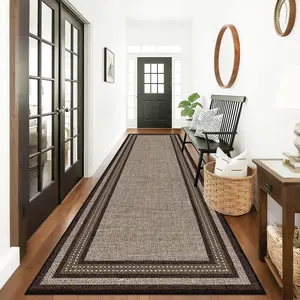 Elegant Beige & Brown Hallway Runner Rug 2.6x8 ft / 2.6x12 ft / 2.6x13 ft – Non-Slip, Low Maintenance for Entryway