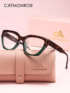 CATMONROE 1pcs Unisex Anti Blue Light Reading Glasses, Trendy Leopard Print Dual Color Gradient Frame Cool Cat Eye PC Thick Frame Creative Rice Nail Design Work Reading Valentine's Day Best Choice For Wife And Girlfriend Gifts