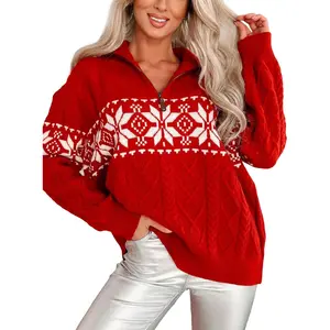 Women's Ugly Christmas Sweater Cedar Snowflake Pattern Knitted Sweaters Long Sleeve Winter Pullover Tops