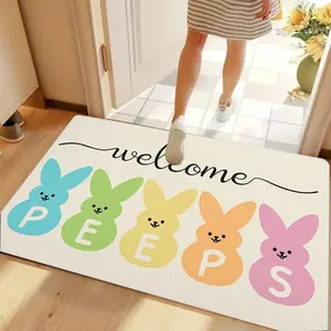 Happy Easter Entrance Doormats Welcome Peeps Easter Bunnies Funny Doormat for Easter Indoor Outdoor Decoration Decor Mats Kitchen Rugs and Mats