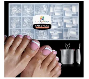 Square Toe Nail Tips, 504Pcs 15 Sizes Full Cover Press On Toenails for Women, Long Wider Pre-etched Double Matte Fake Toenails for Big Toe Nail Extensions Home DIY Salon Soak Off