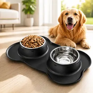 AsFrost Non-Slip No Spill Stainless Steel Dog Food Bowls & Water Dish for Small Medium Large Pets Durable Feeder Bowls for Dogs Cats Puppies Black